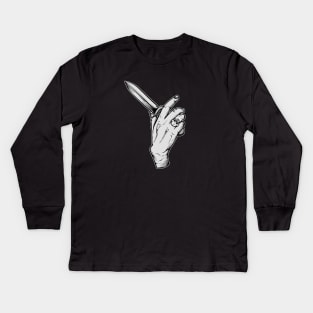 Hand hold on a knife Kids Long Sleeve T-Shirt